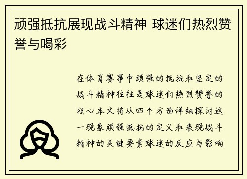 顽强抵抗展现战斗精神 球迷们热烈赞誉与喝彩